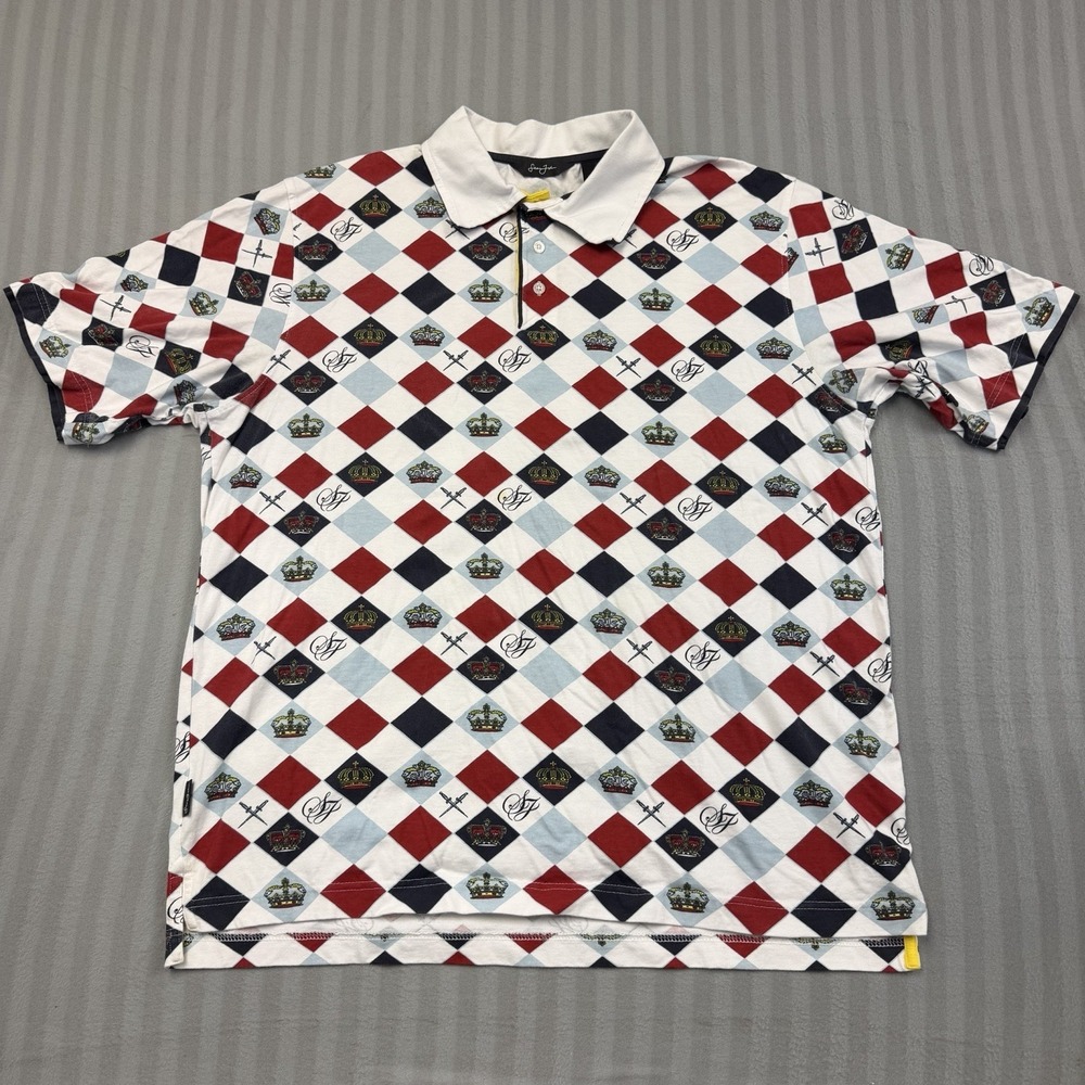 Vintage Y2K Sean John Polo Crown And Swords All Over Print Men's Size Xl